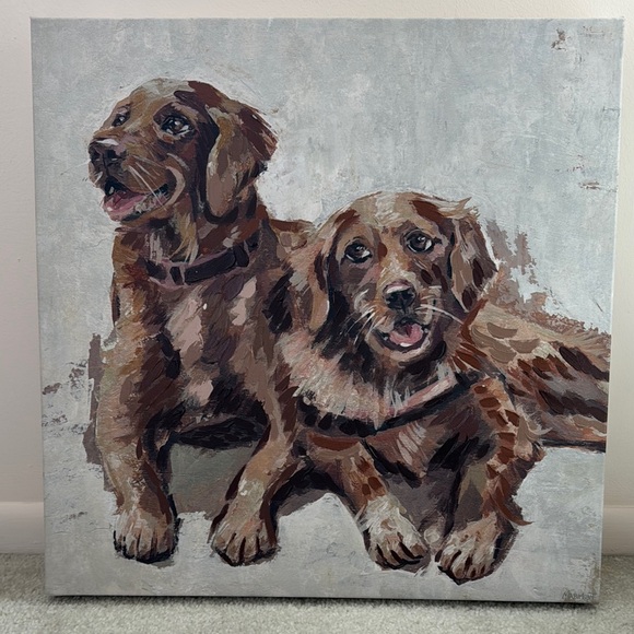Chocolate Labrador / Golden Retriever Dog Portrait Marble Canvas Painting - Picture 1 of 10